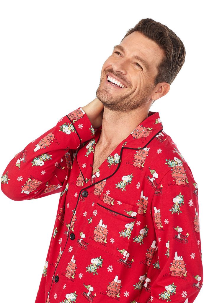 Merry Christmas Snoopy® Mens Stretch Long Sleeve Classic PJ Set