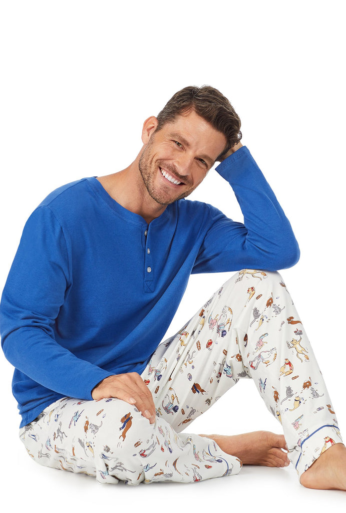 Meowzel Tov Mens Stretch Henley PJ Set
