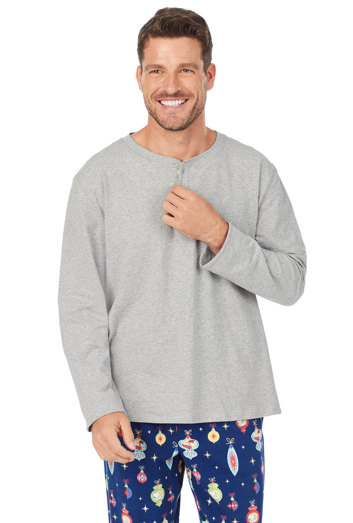 Snoopy® Ornaments Mens Stretch Henley PJ Set
