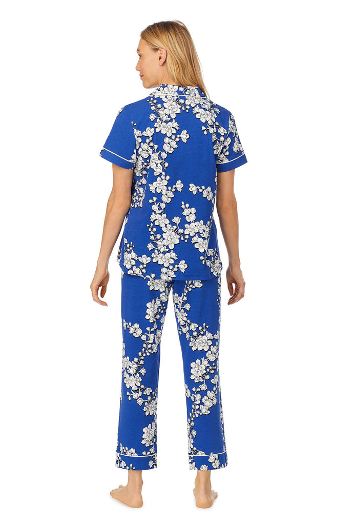 Navy Shadow Blossom Short Sleeve Cropped Stretch Jersey PJ Set