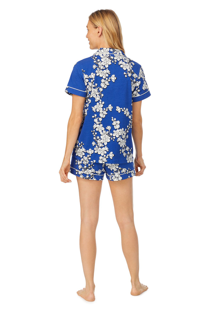 Navy Shadow Blossom Short Sleeve Classic Shorty Stretch Jersey PJ Set