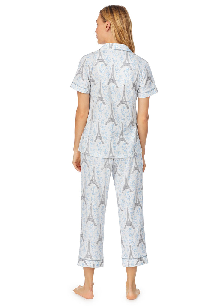Blue Eiffel Stretch Short Sleeve Cropped PJ Set
