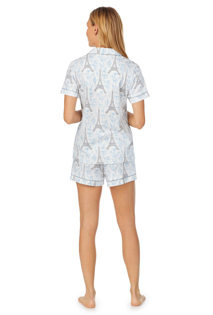 Blue Eiffel Stretch Short Sleeve Classic Shorty PJ Set