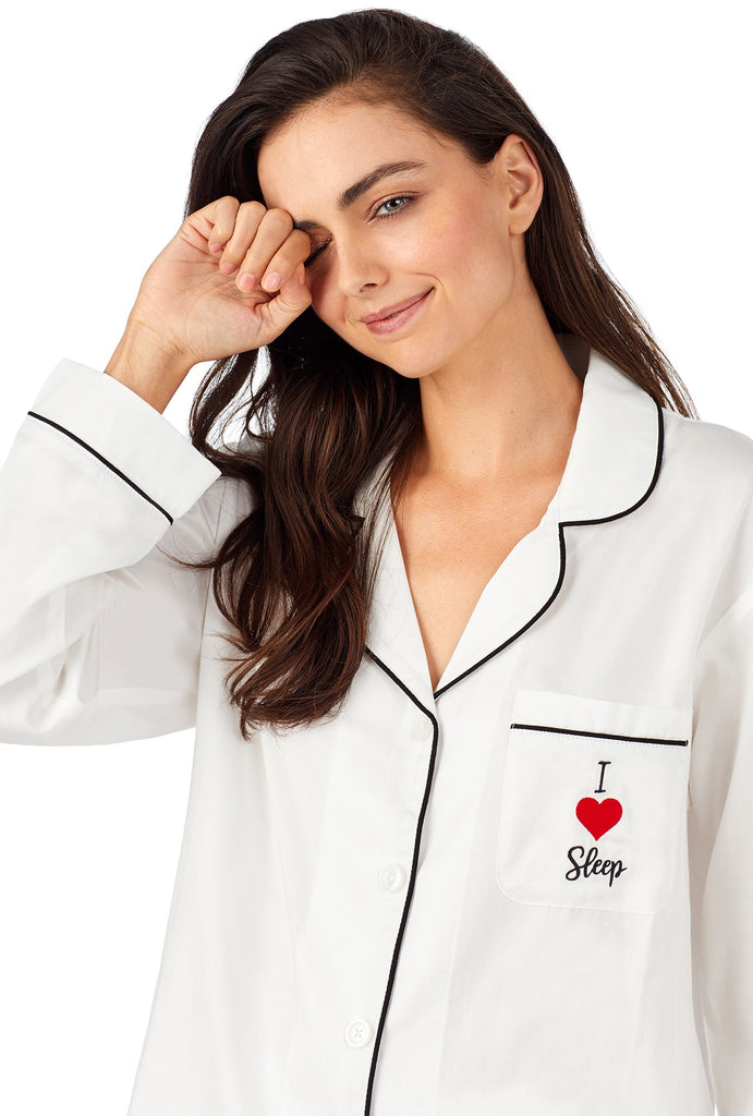 Ivory Longsleeve Classic PJ Set- I ❤ Sleep Embroidery
