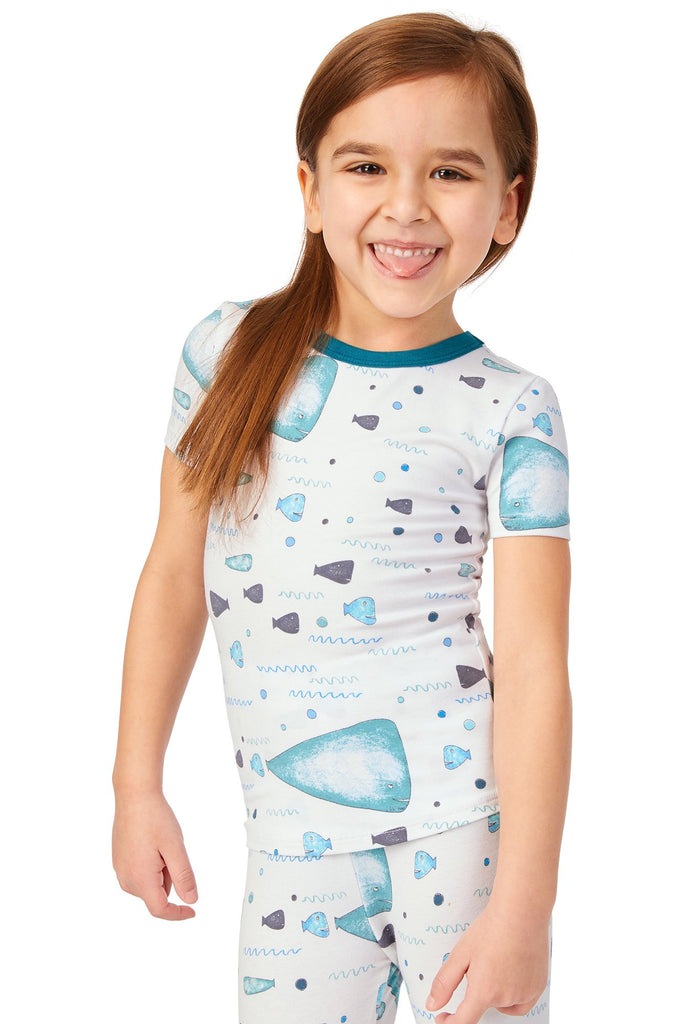 Whale and Friends Short Sleeve Stretch Jersey Kids PJ Set w/ Book