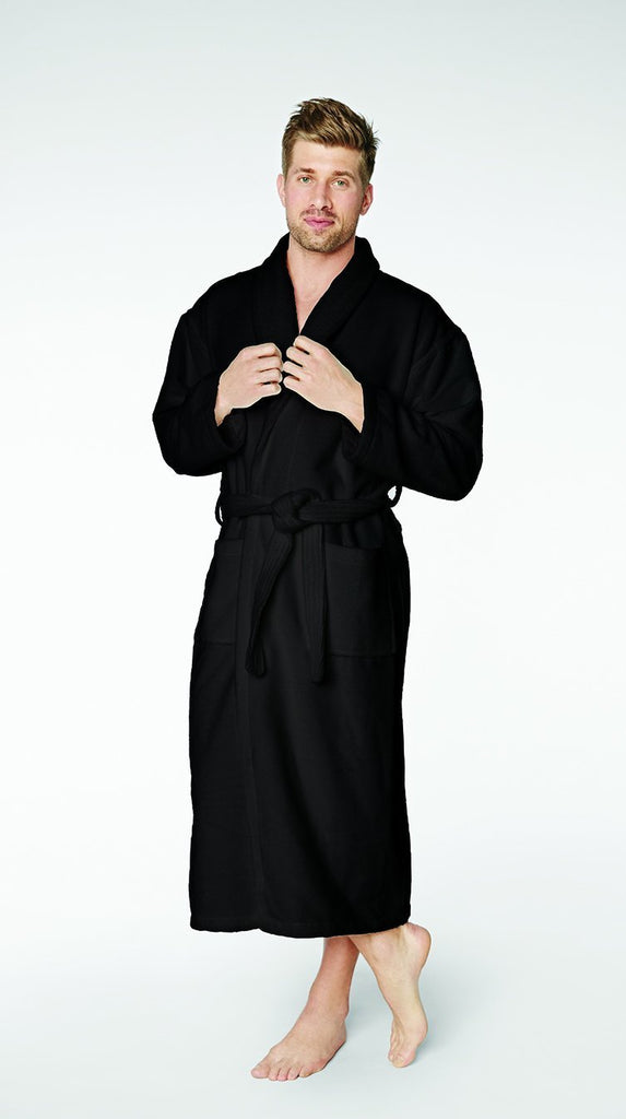Men's Black Terry Velour Long Robe