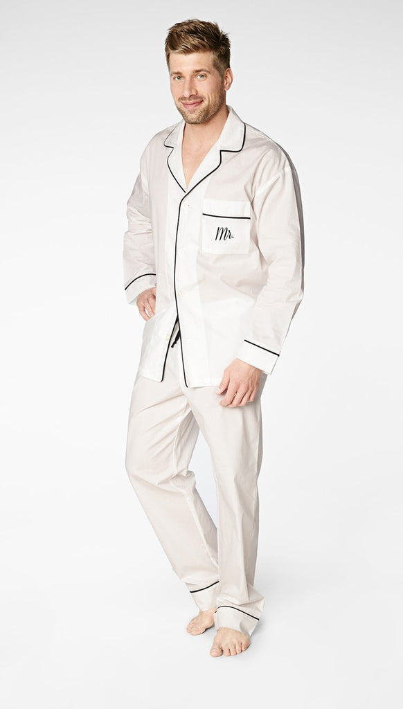 Men's Ivory Longsleeve Classic PJ Set- Mr Embroidery