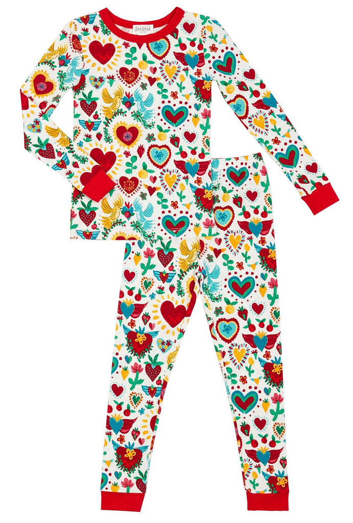 Sacred Hearts Stretch Long Sleeve Kids 2pc Pant PJ Set