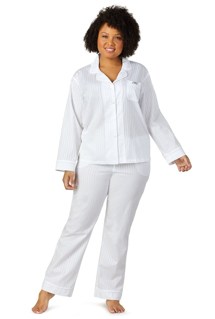 White 3D Stripe Long Sleeve Classic PJ Set