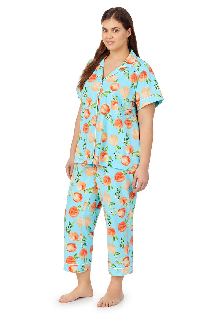 Peach Blossom Short Sleeve Classic Cropped Stretch Jersey PJ Set